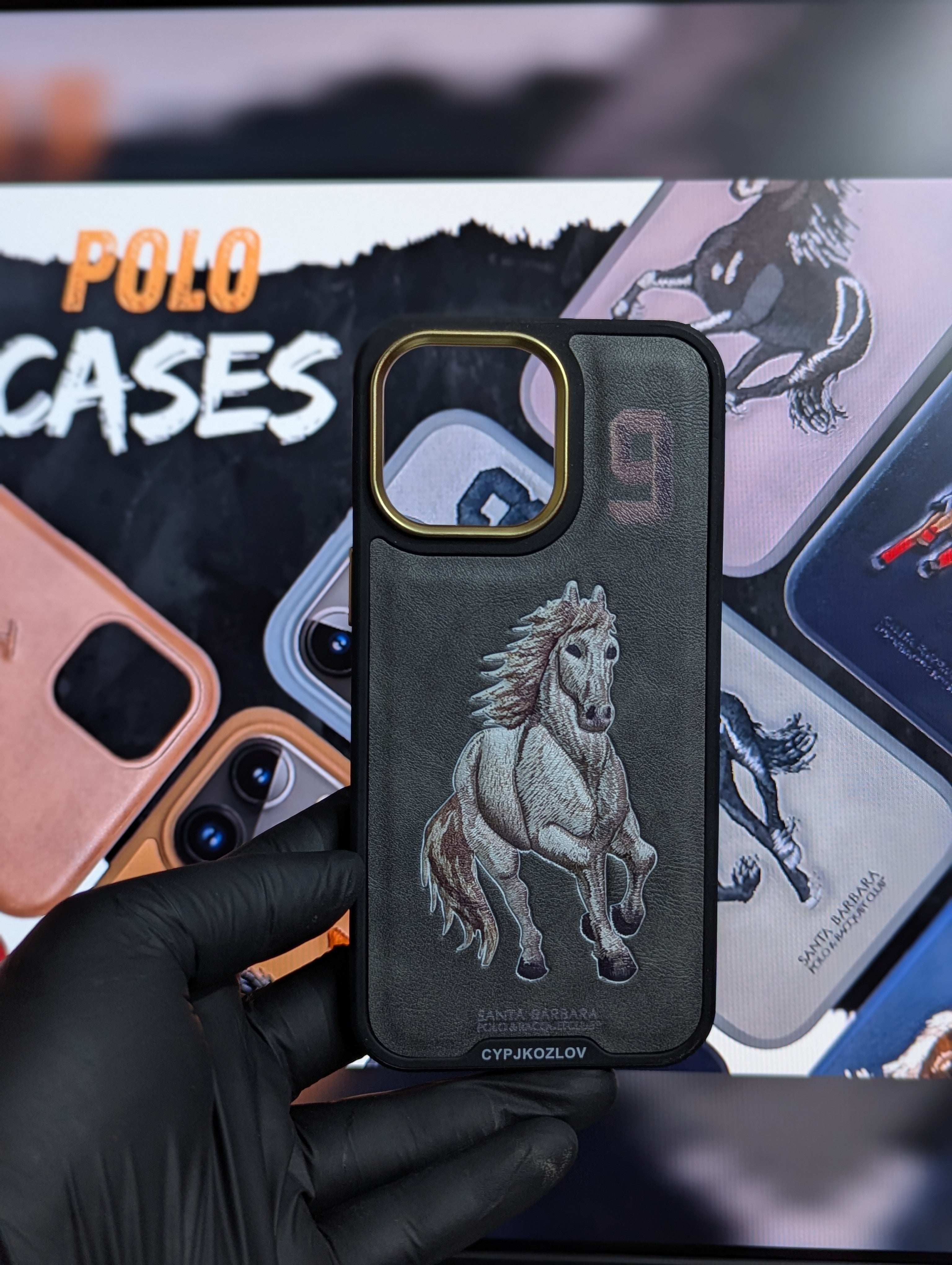 Santa Barbara Polo Club Luxury Horse Embossed Leather I Phone Case