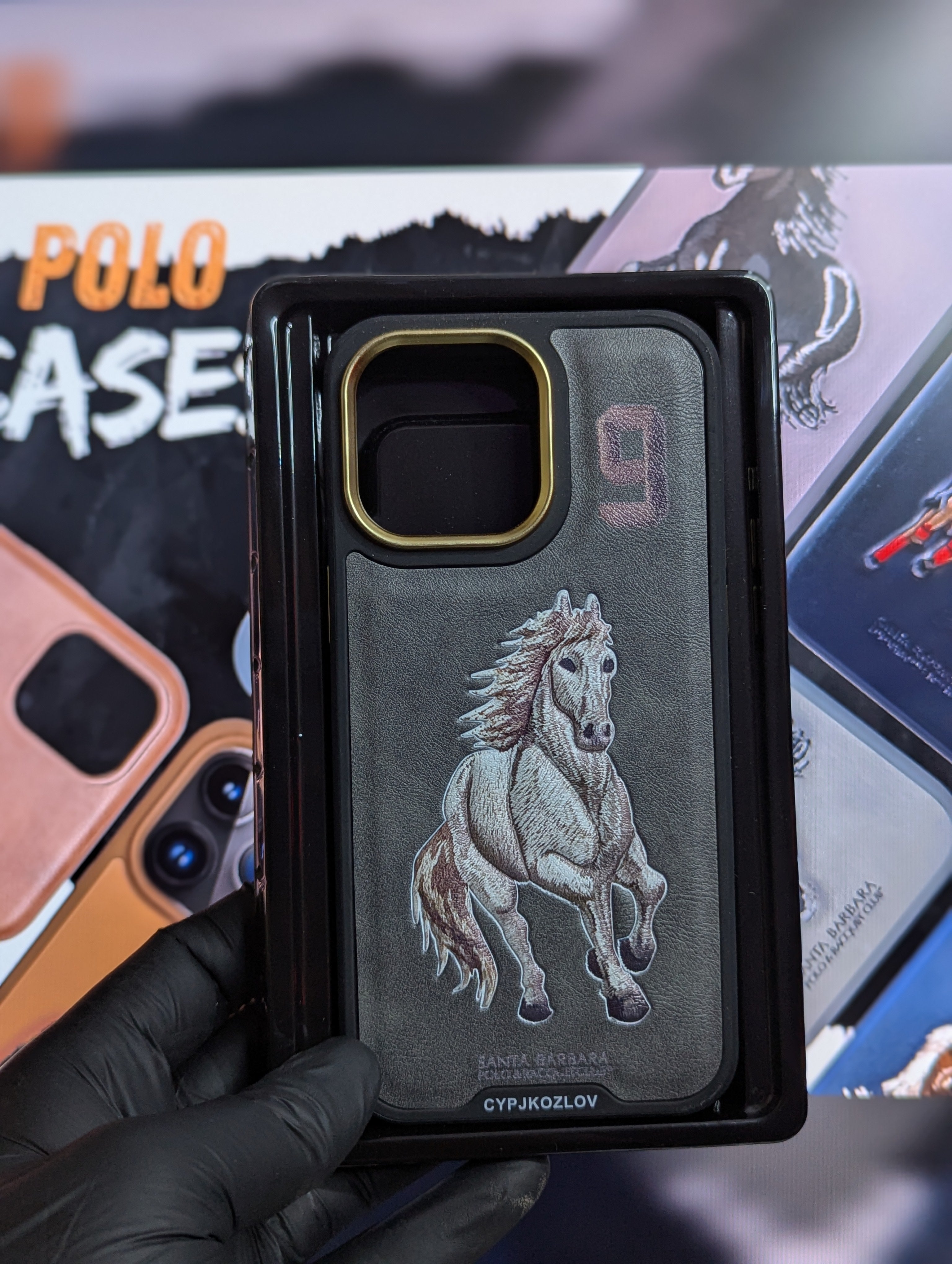 Santa Barbara Polo Club Luxury Horse Embossed Leather I Phone Case